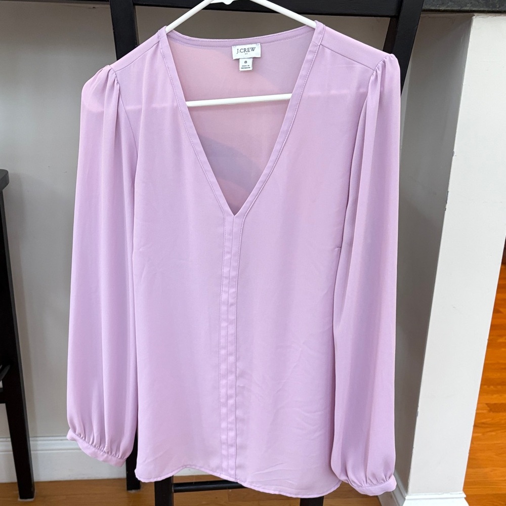 J. Crew Soft Lavender V-Neck Pleated Blouse